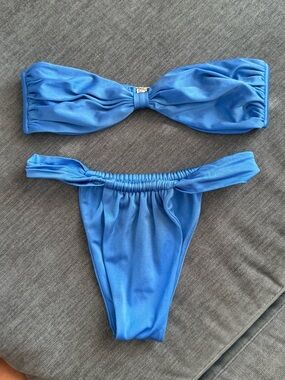 Hard Swimwear Blue Bandeau Bikini Set XS
